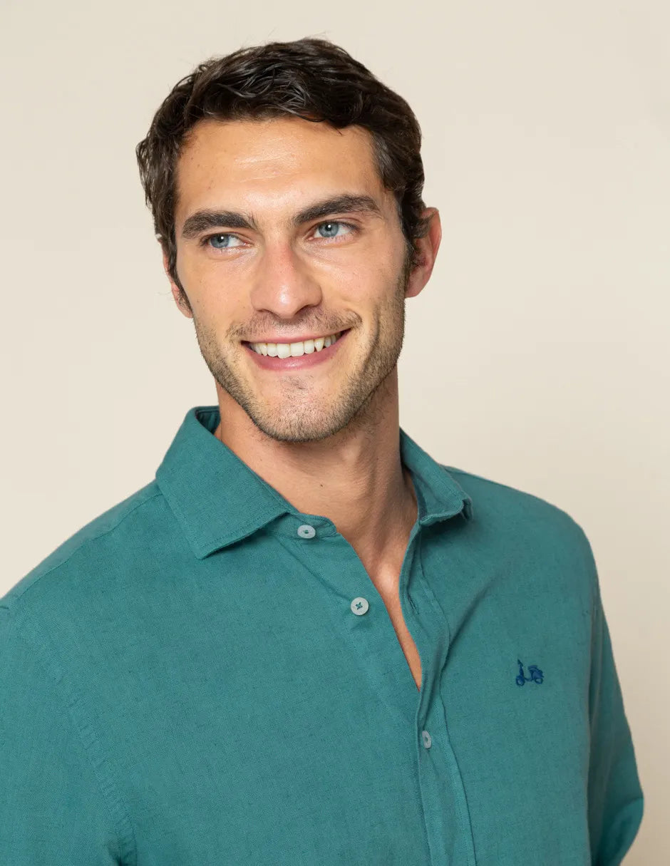 Camisa de hombre azul de lino