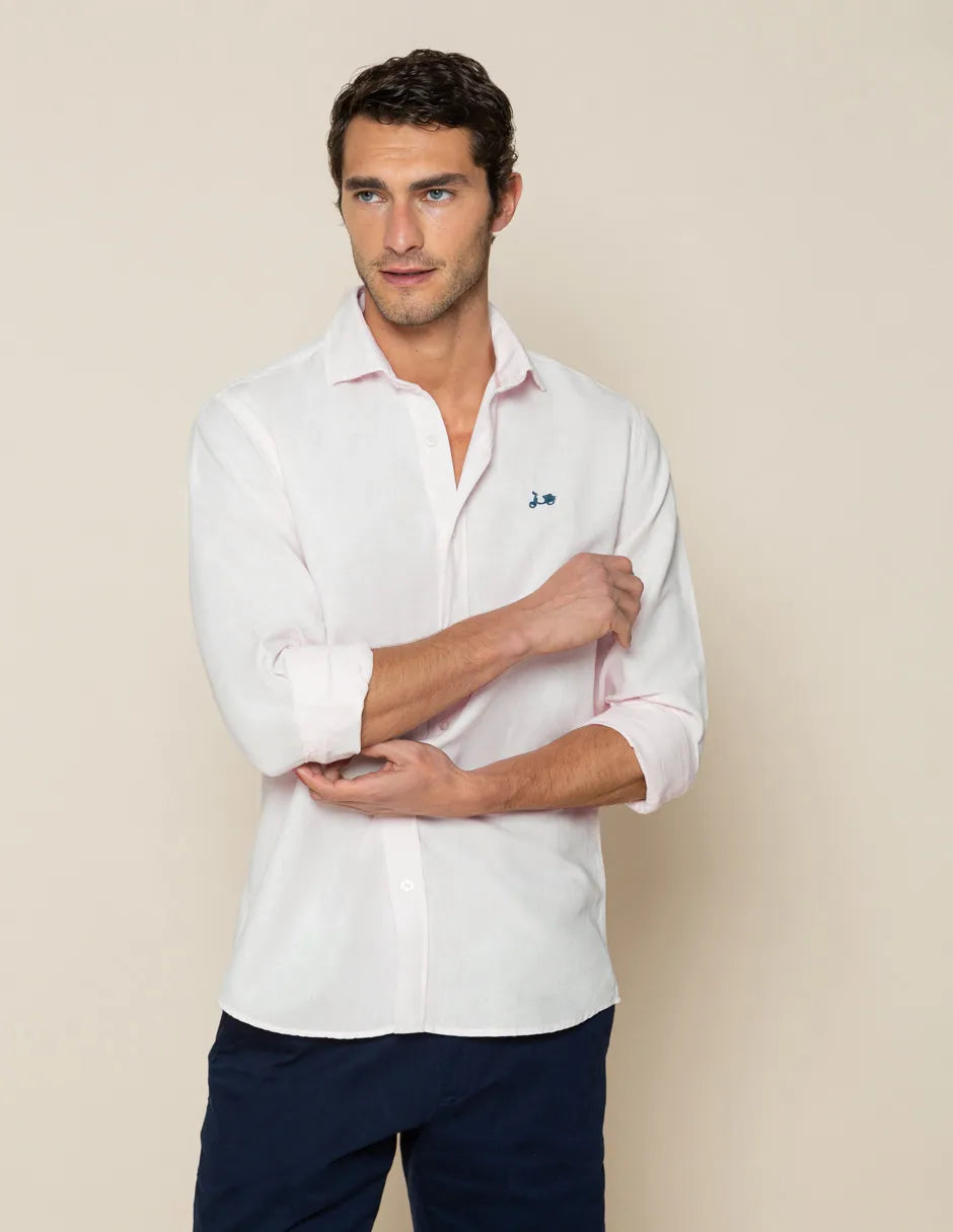 Camisa de hombre rosa de lino