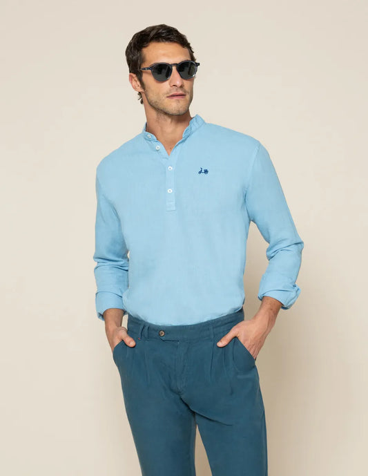 Camisa polera lino azul