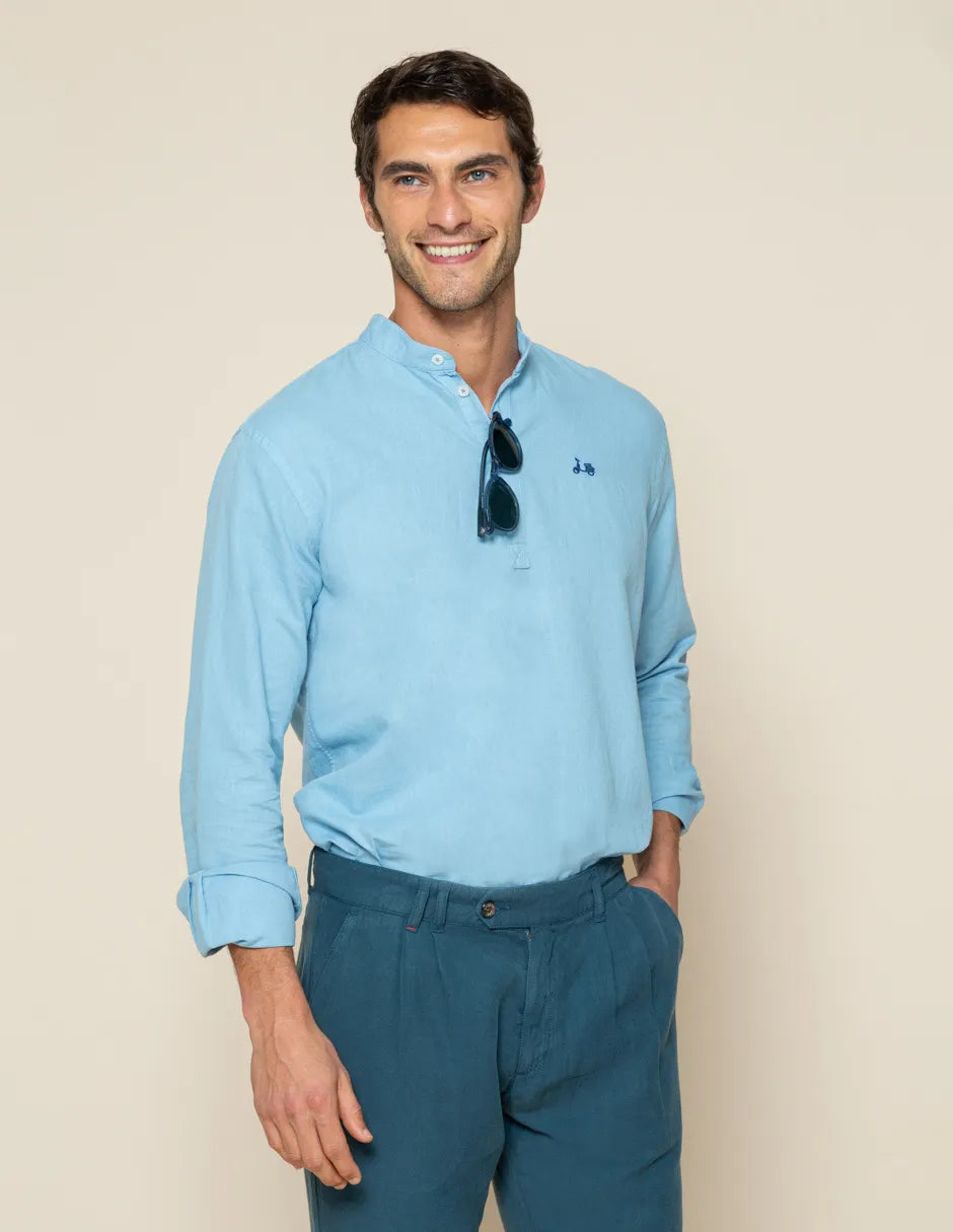 Camisa polera lino azul