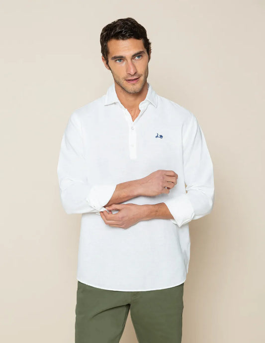 Camisa polera lino y algodón blanco
