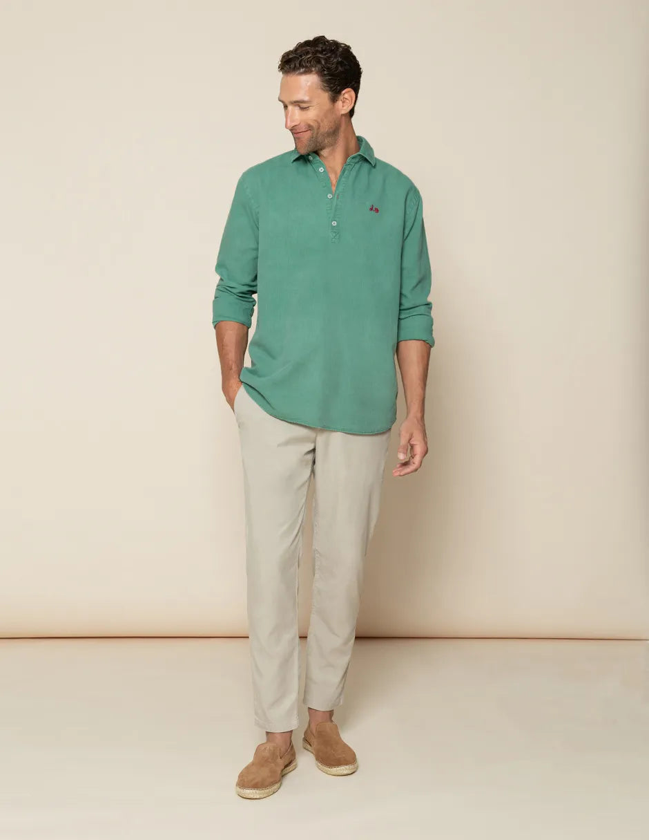 Camisa polera de lino verde