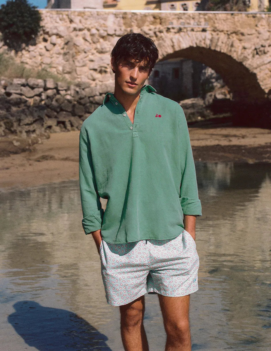 Camisa polera de lino verde