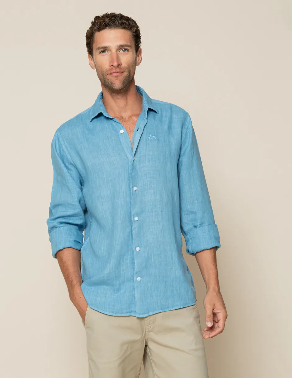 Camisa azul denim de lino