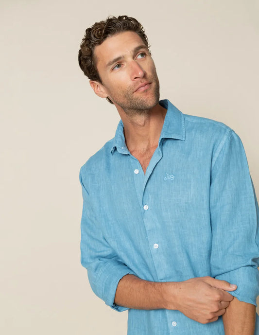 Camisa azul denim de lino