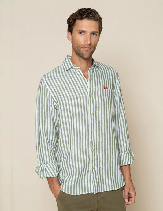Camisa de lino de rayas verde