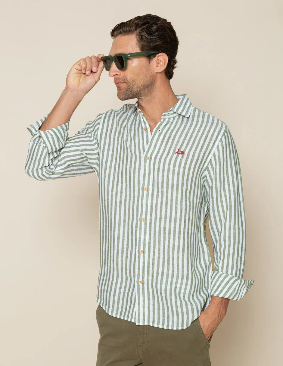Camisa de lino de rayas verde
