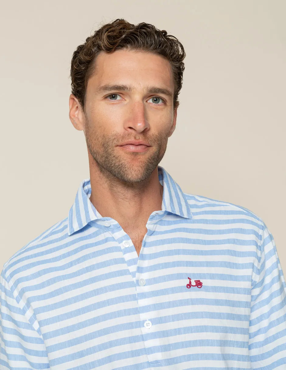 Camisa polera rayas azul de lino