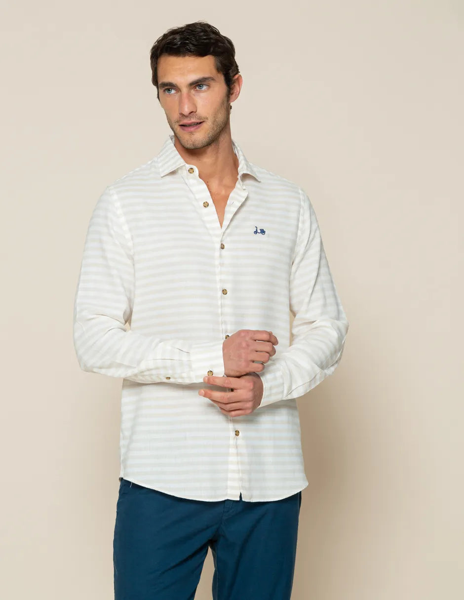 Camisa de rayas beige con logo