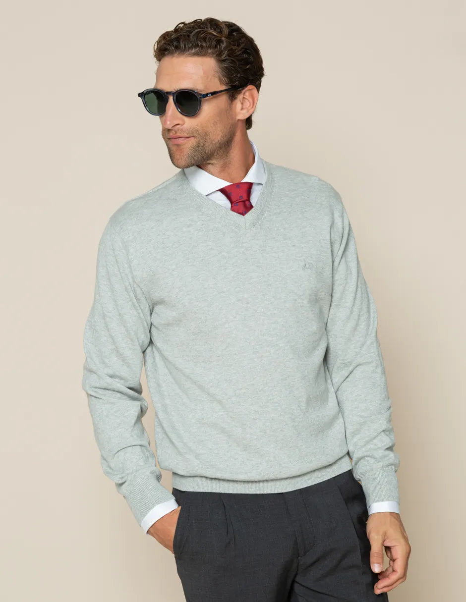 Jersey classic v neck cotton gris