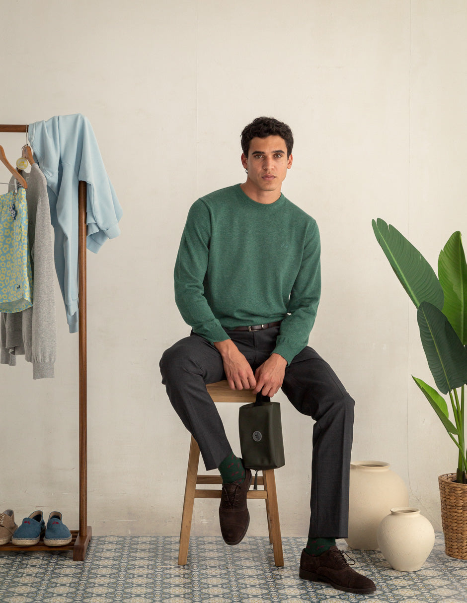 Jersey hombre cuello redondo verde
