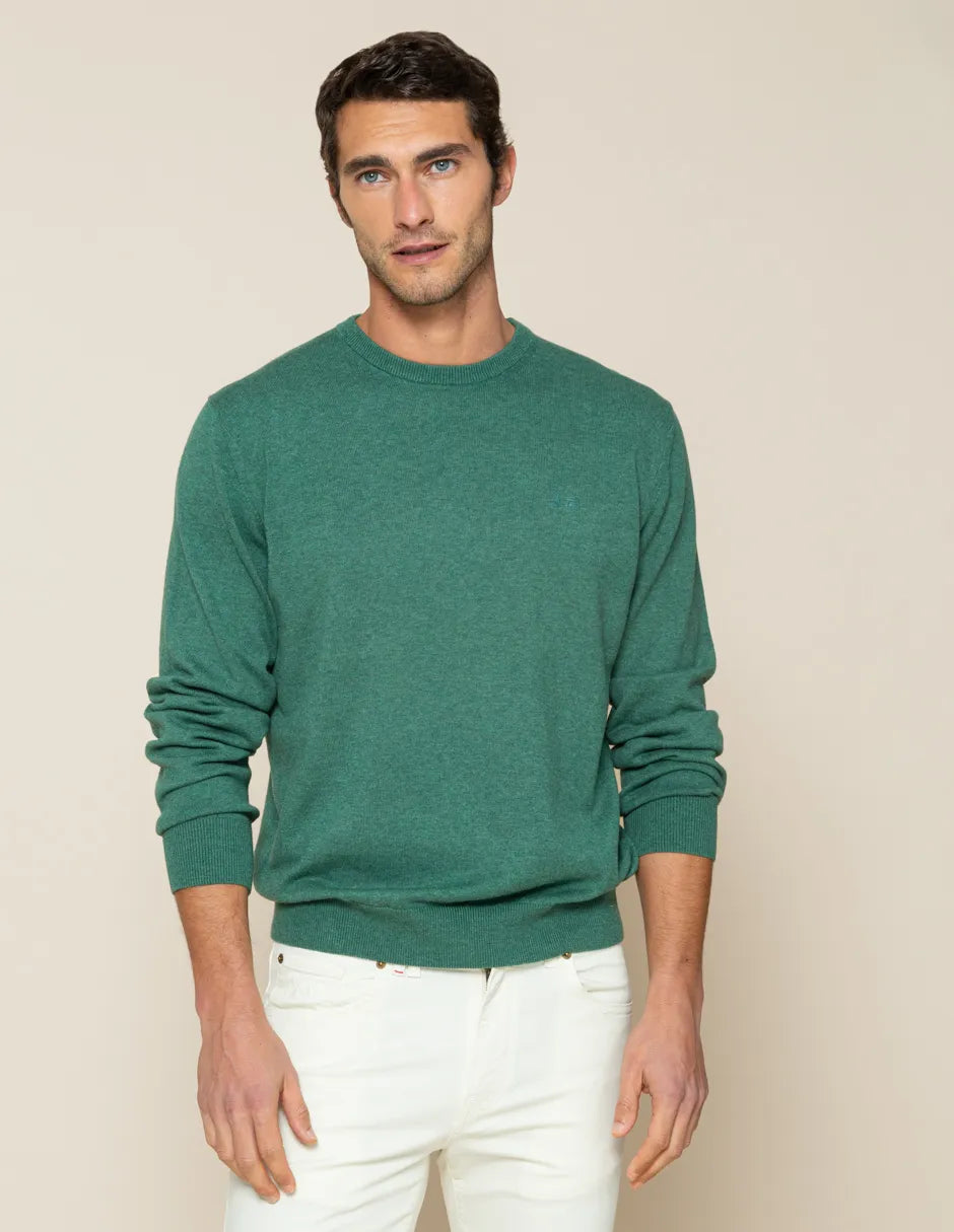 Jersey classic crew neck cotton verde grisáceo