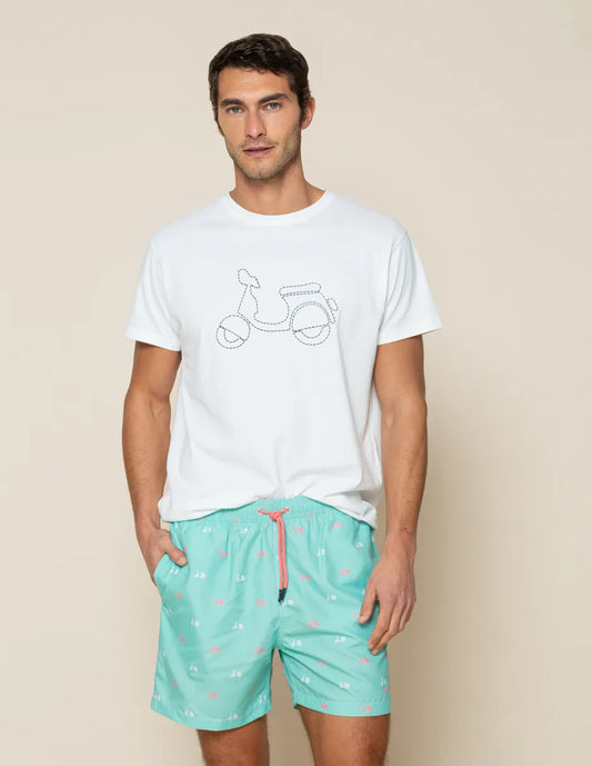 Bañador estampado azul con logos
