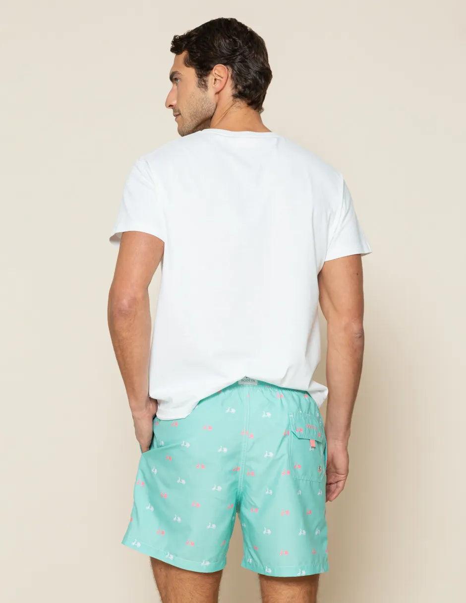 Bañador estampado azul con logos