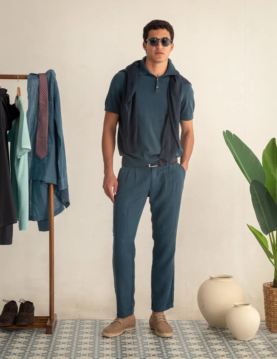 Pantalón de doble pinza azul