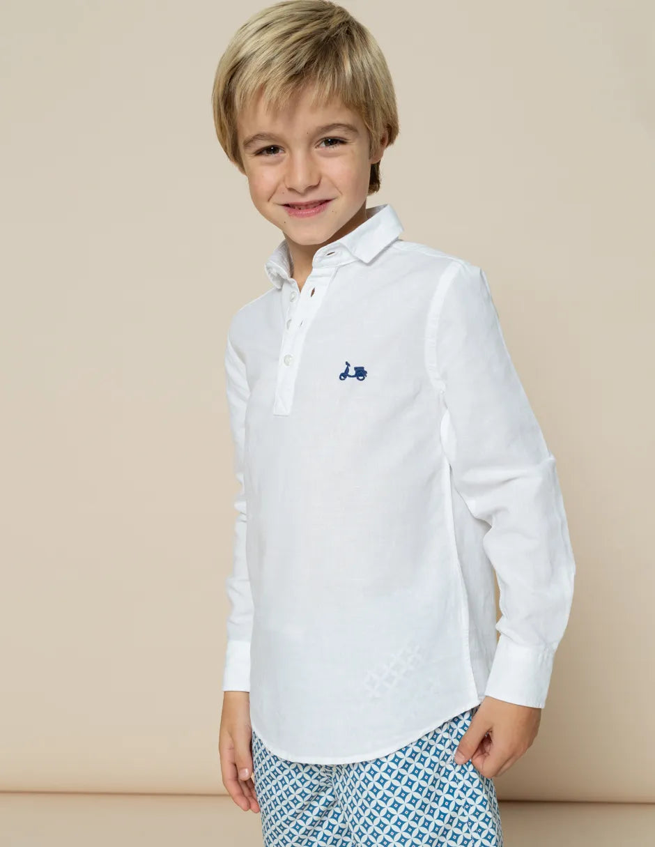 Camisa polera lino blanco niño