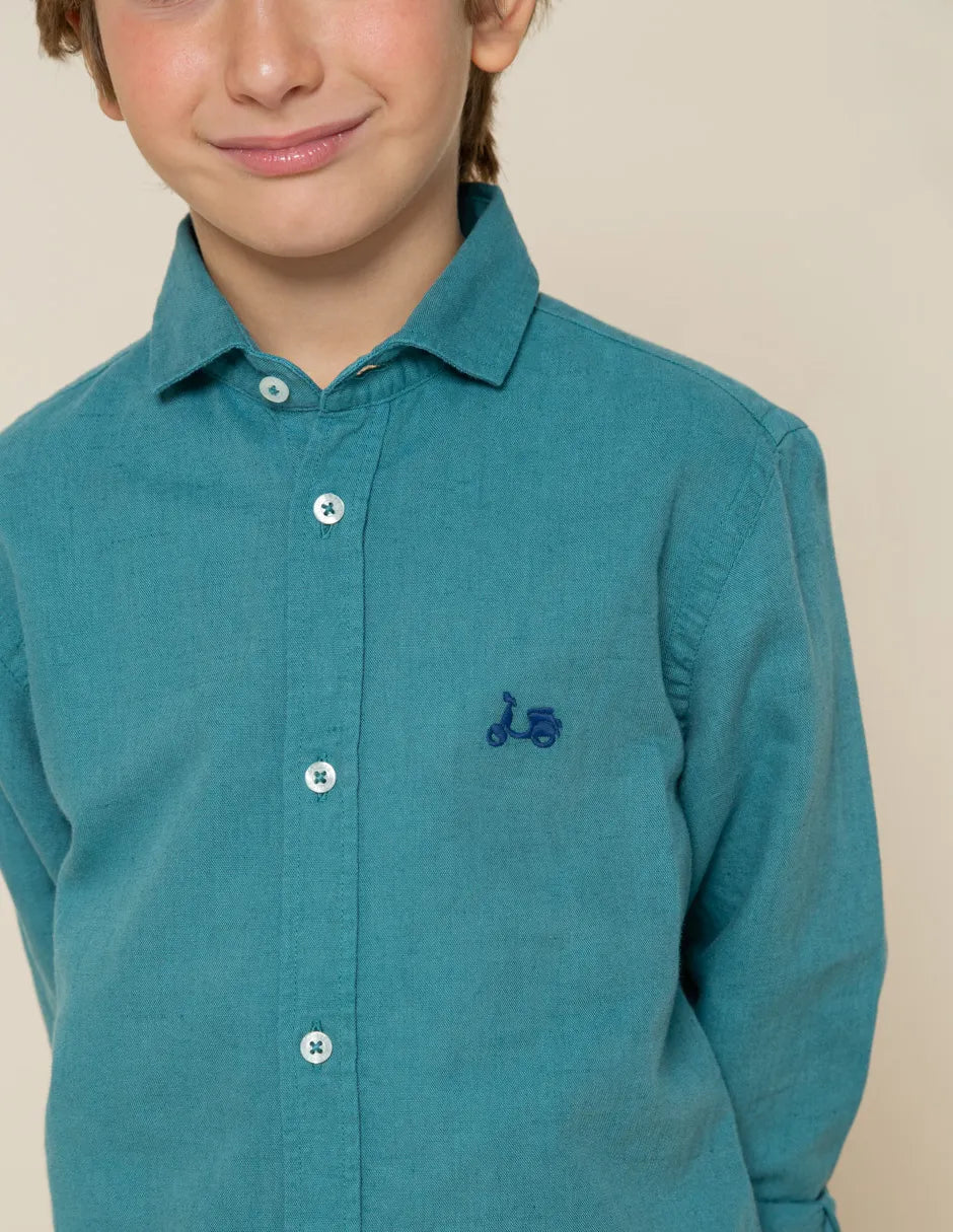 Camisa niño azul lino algodón
