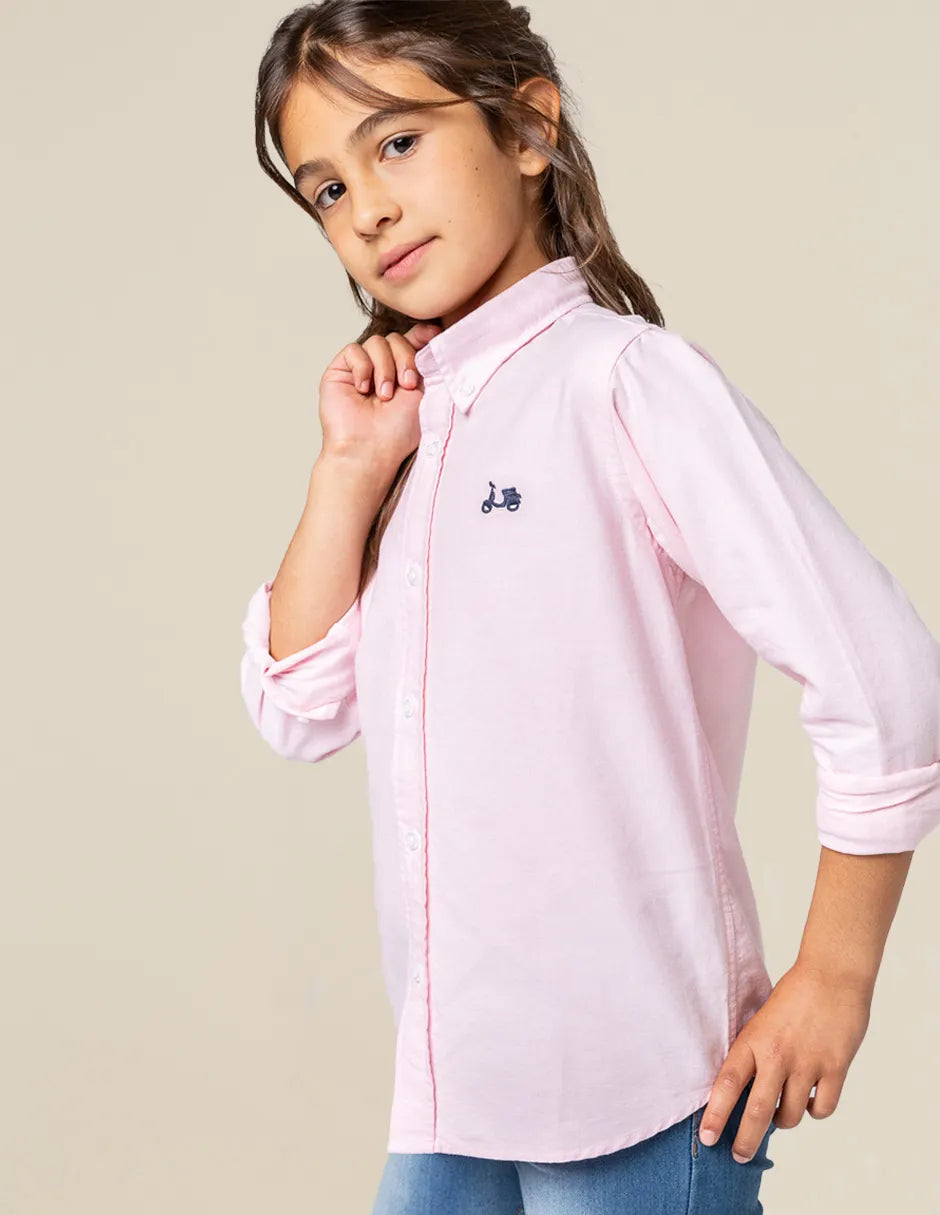 Camisa oxford de niño rosa con logo
