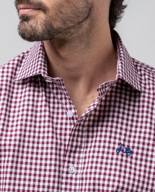Camisa cuadro vichy lana burdeos