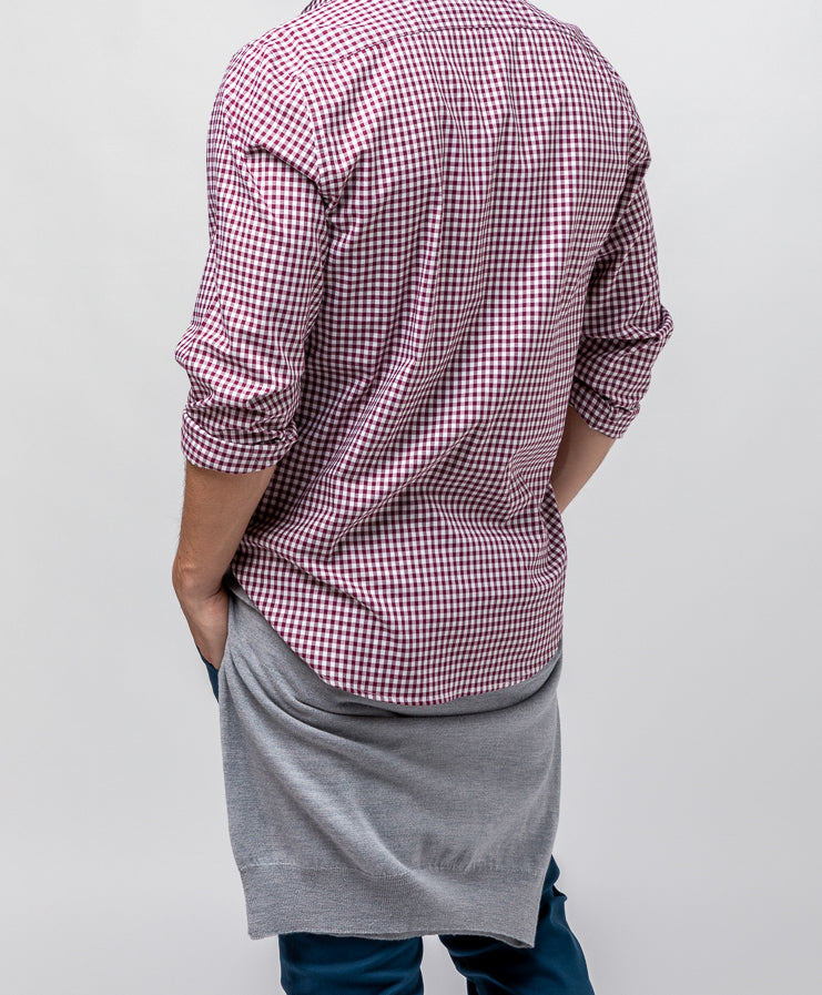 Camisa de lã xadrez bordô