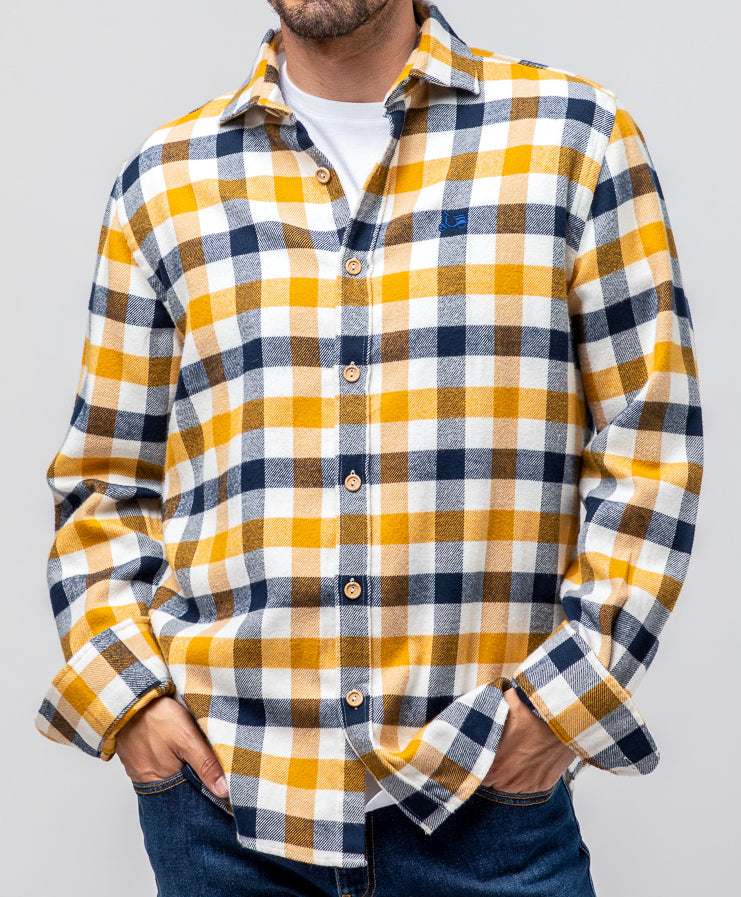 Sobrecamisa cuadros orgánica mostaza | SCOTTA