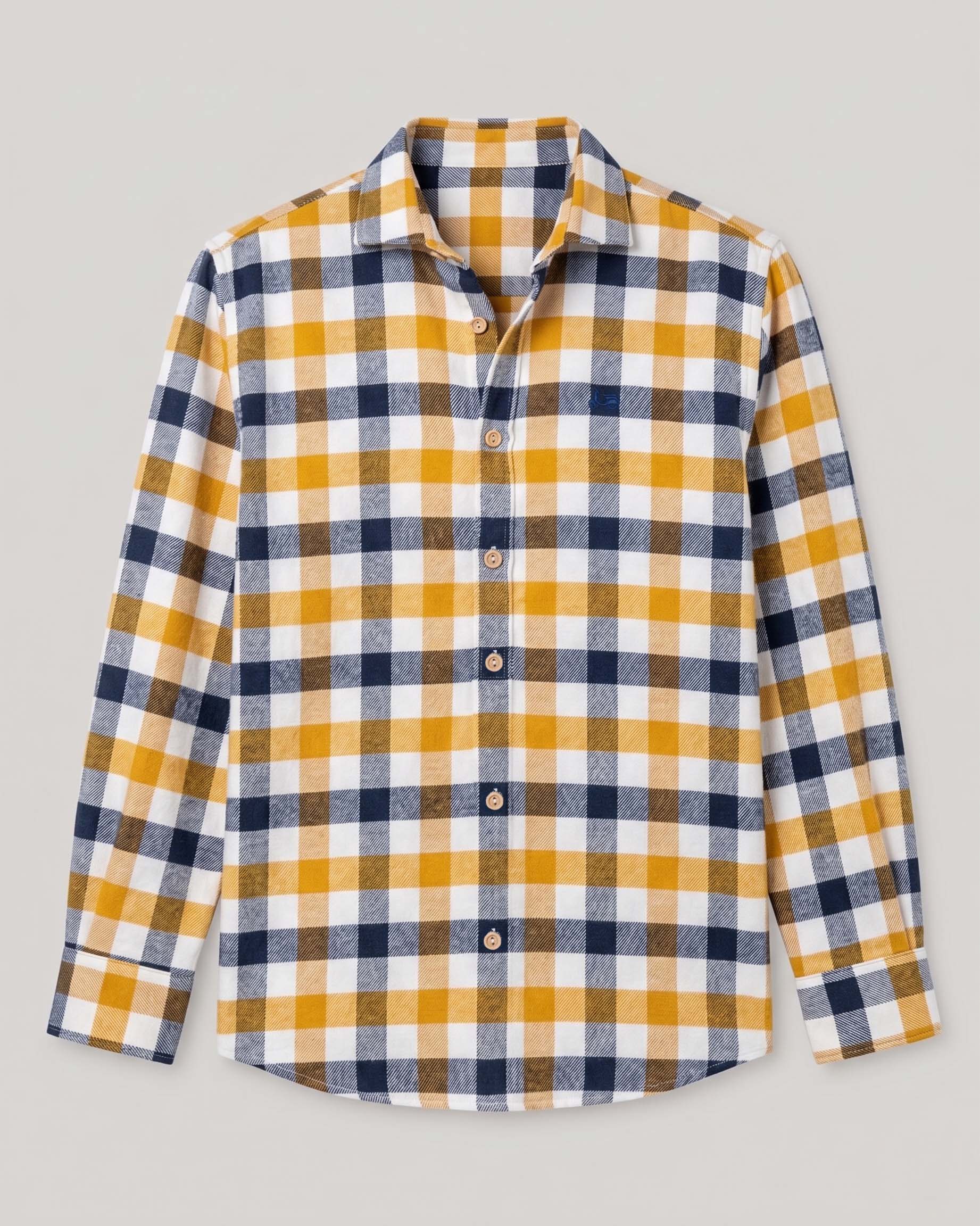 Sobrecamisa cuadros orgánica mostaza | SCOTTA