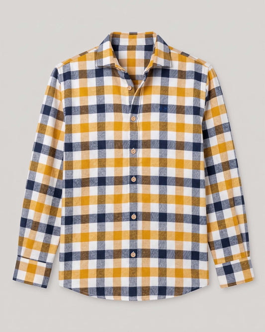 Sobrecamisa cuadros orgánica mostaza | SCOTTA