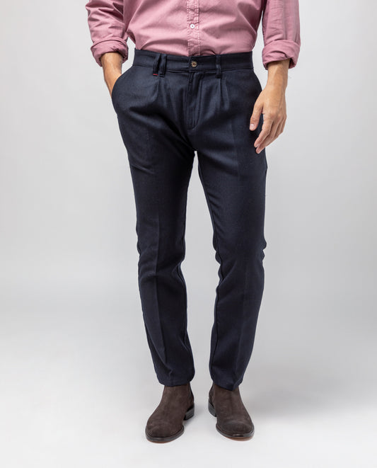 Pantalon lana pinza marino