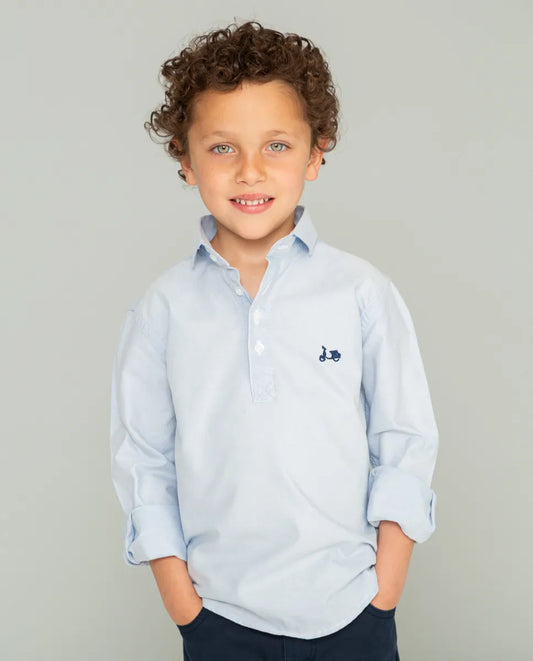 Camisa niño polera Oxford celeste