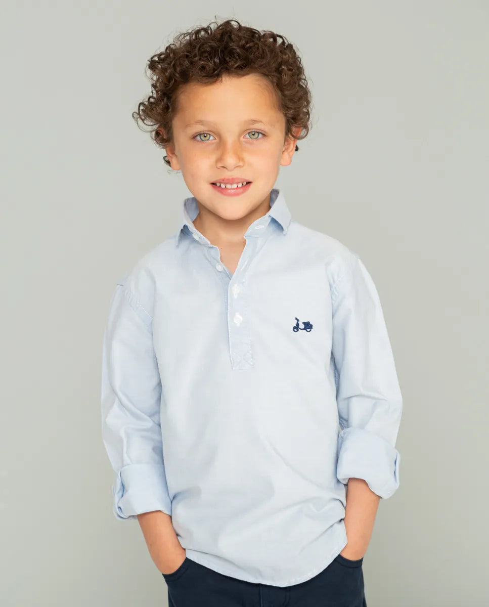Camisa niño polera Oxford celeste