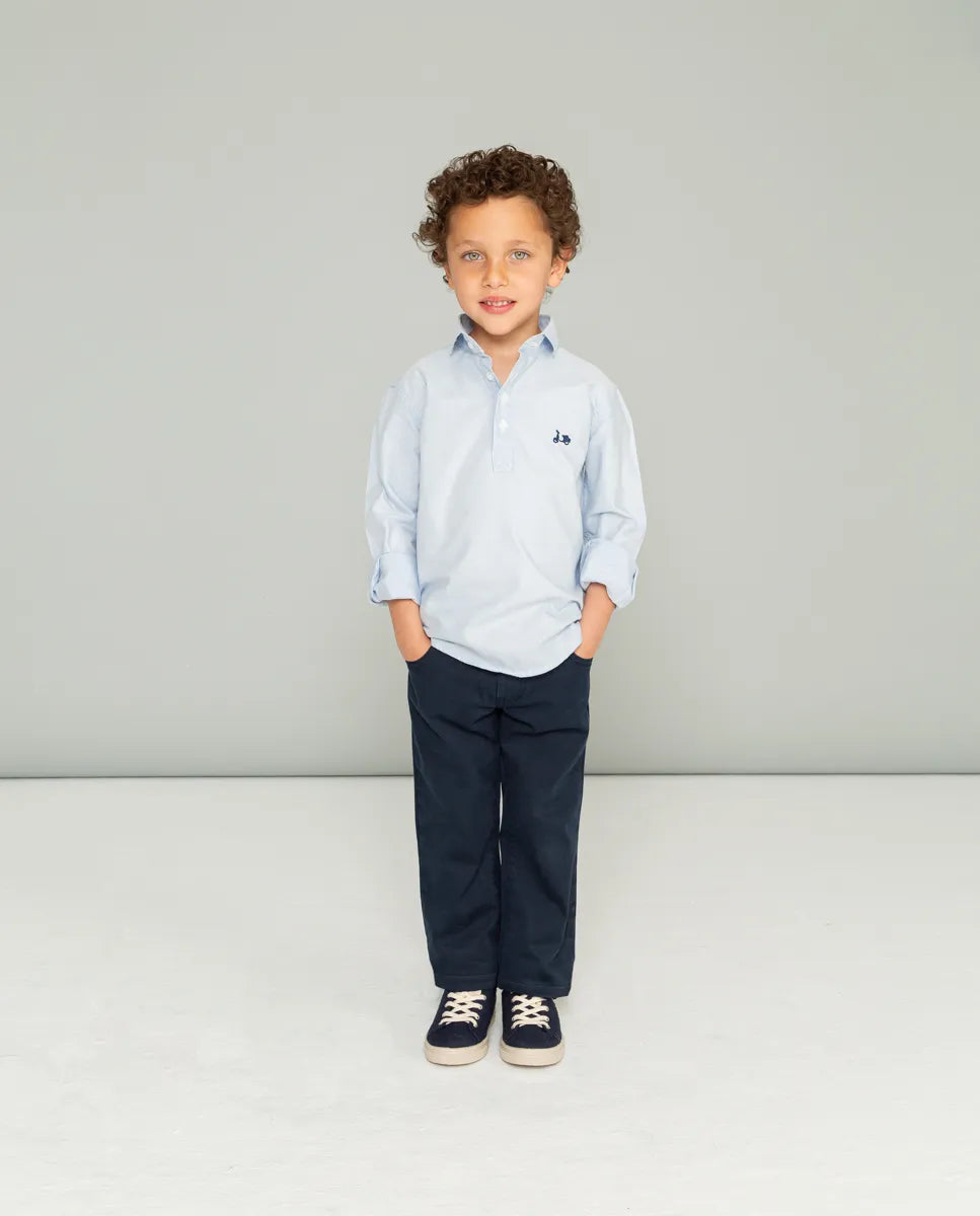 Camisa niño polera Oxford celeste