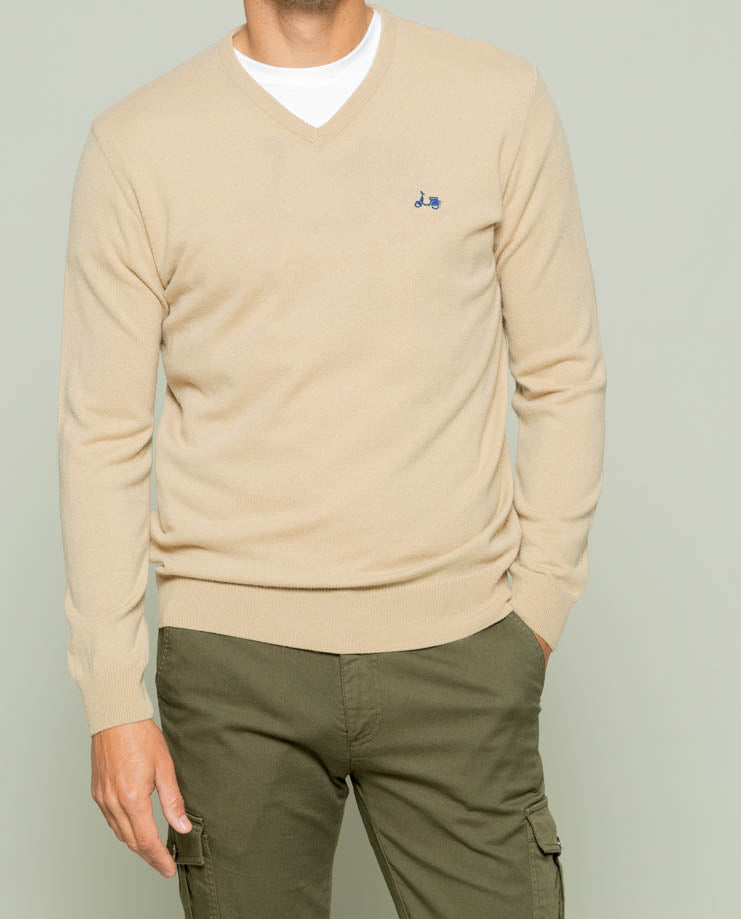 Jersey iconic v neck beige