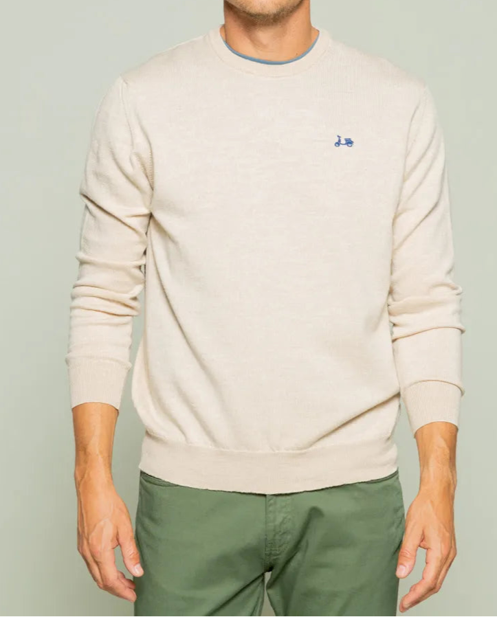 Jersey classic crew neck merino beige