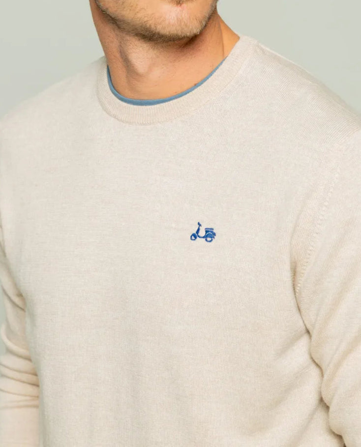 Jersey classic crew neck merino beige