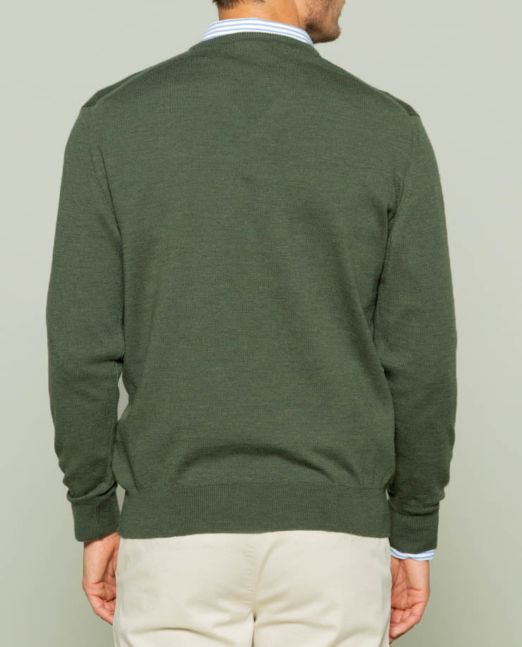 Jersey iconic v neck merino khaki