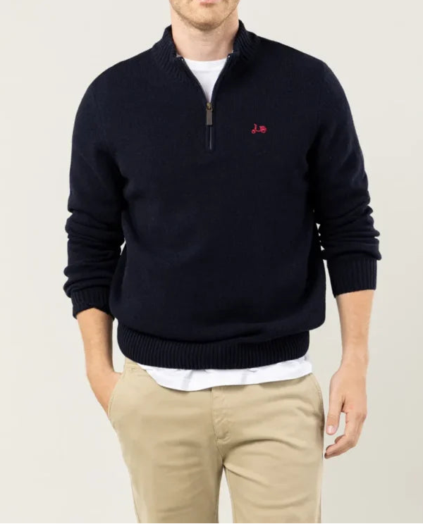 Jersey cuello con cierre cremallera en azul marino.