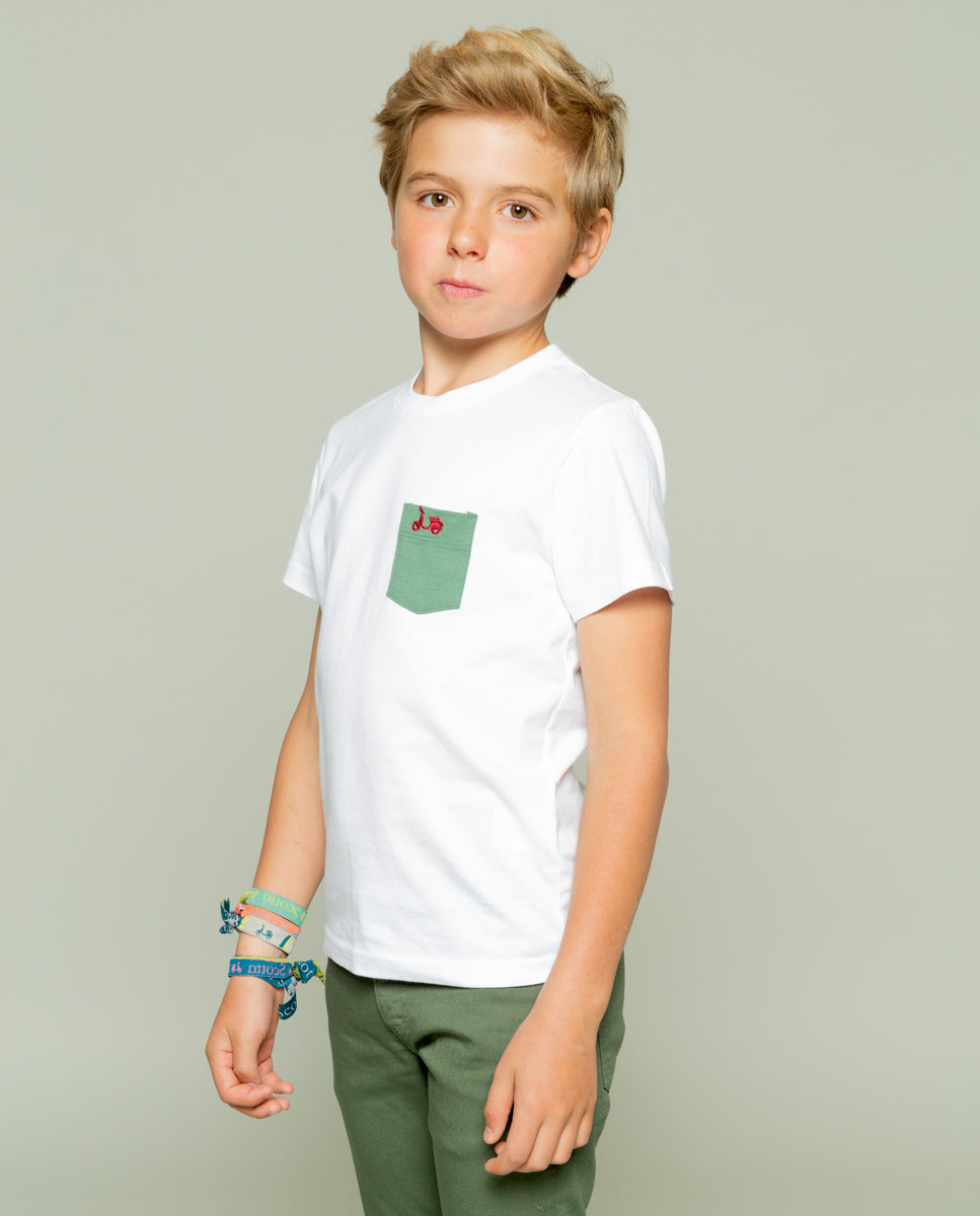 Camiseta niño pocket giraffe blanco