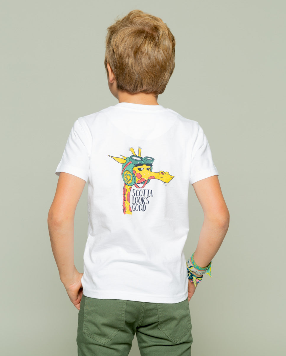 Camiseta niño pocket giraffe blanco