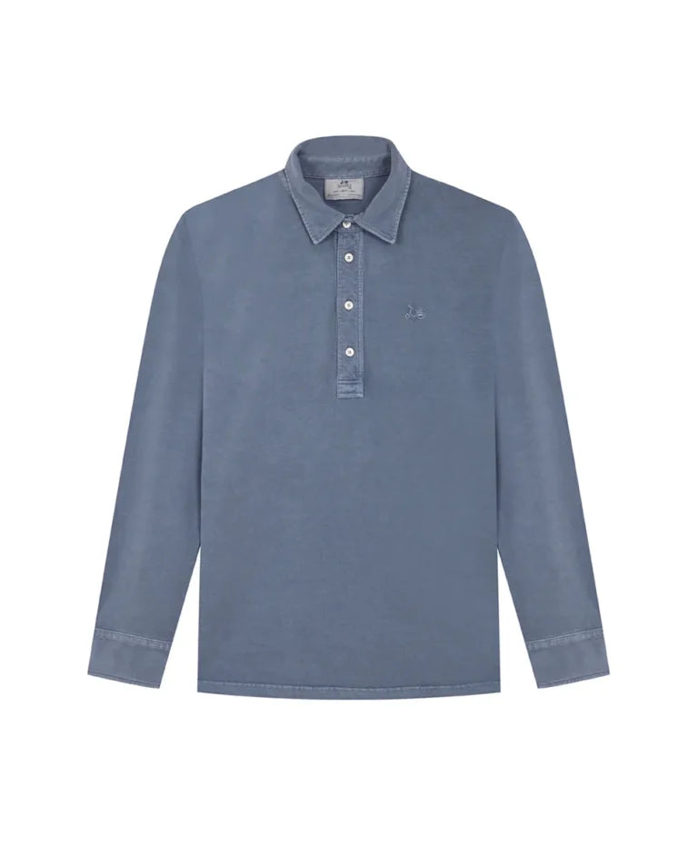 Polo de manga larga azul denim.