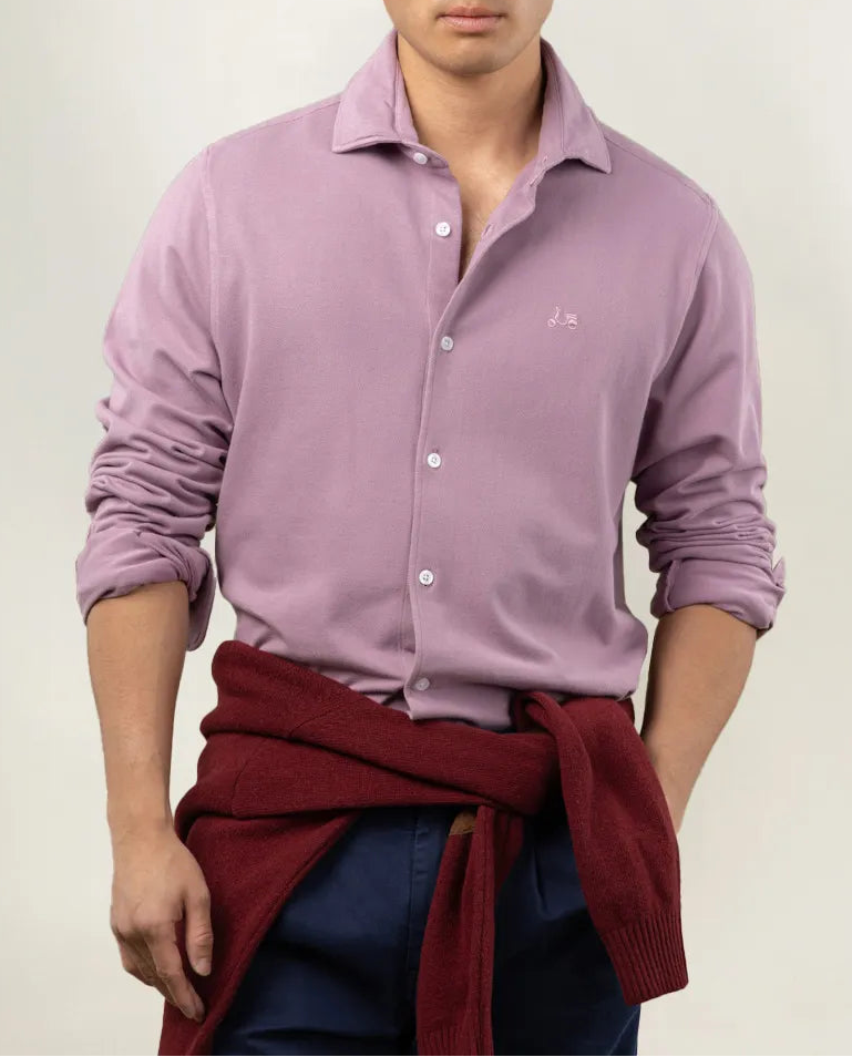 Camisa piqué de algodón burdeos