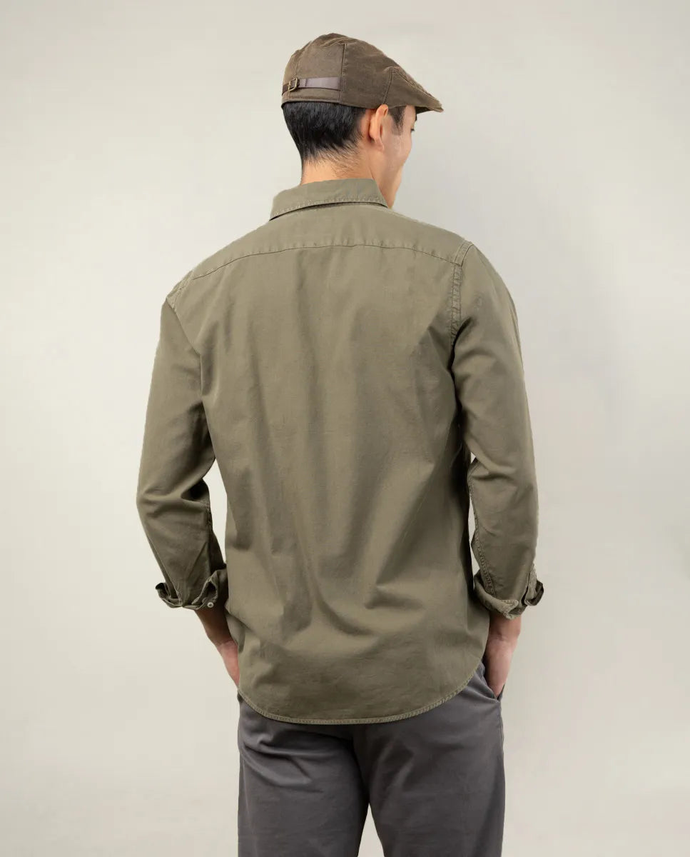 Camisa de sarga lisa color khaki