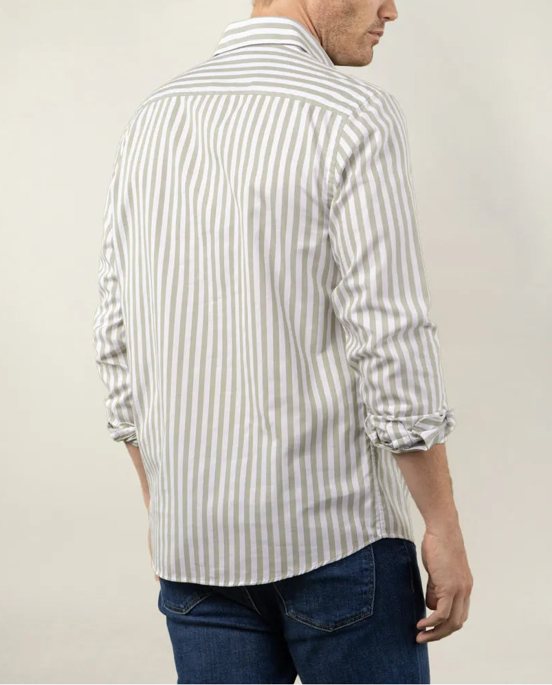 Camisa polera con raya ancha gris