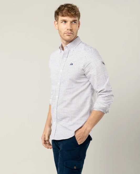 Camisa de algodón cuadros azul marino