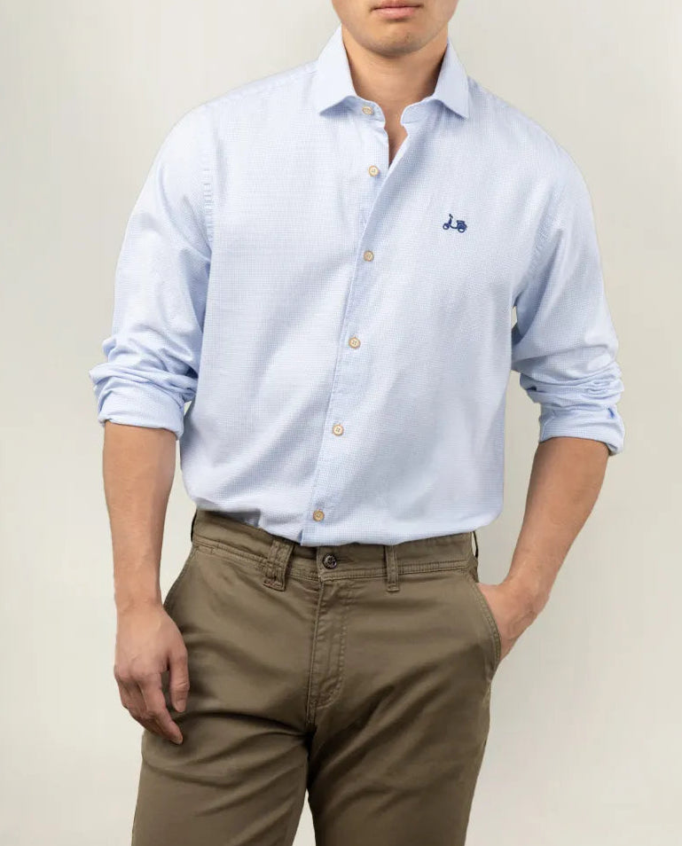 Camisa de algodón cuadros azul celeste