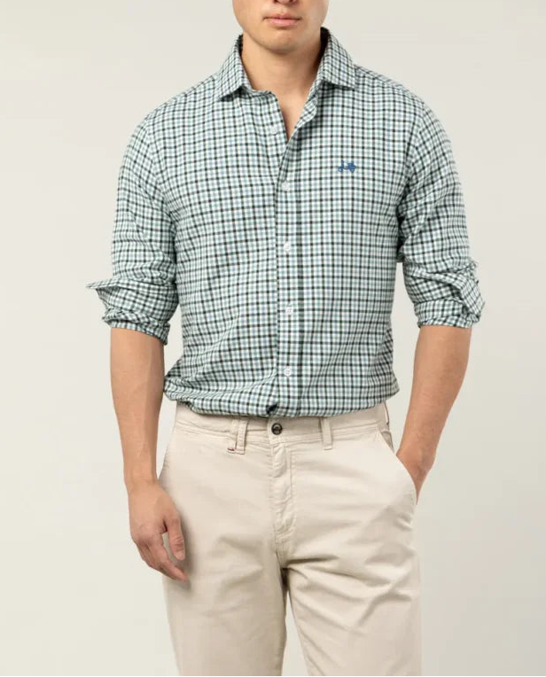 Camisa de algodón cuadros verde