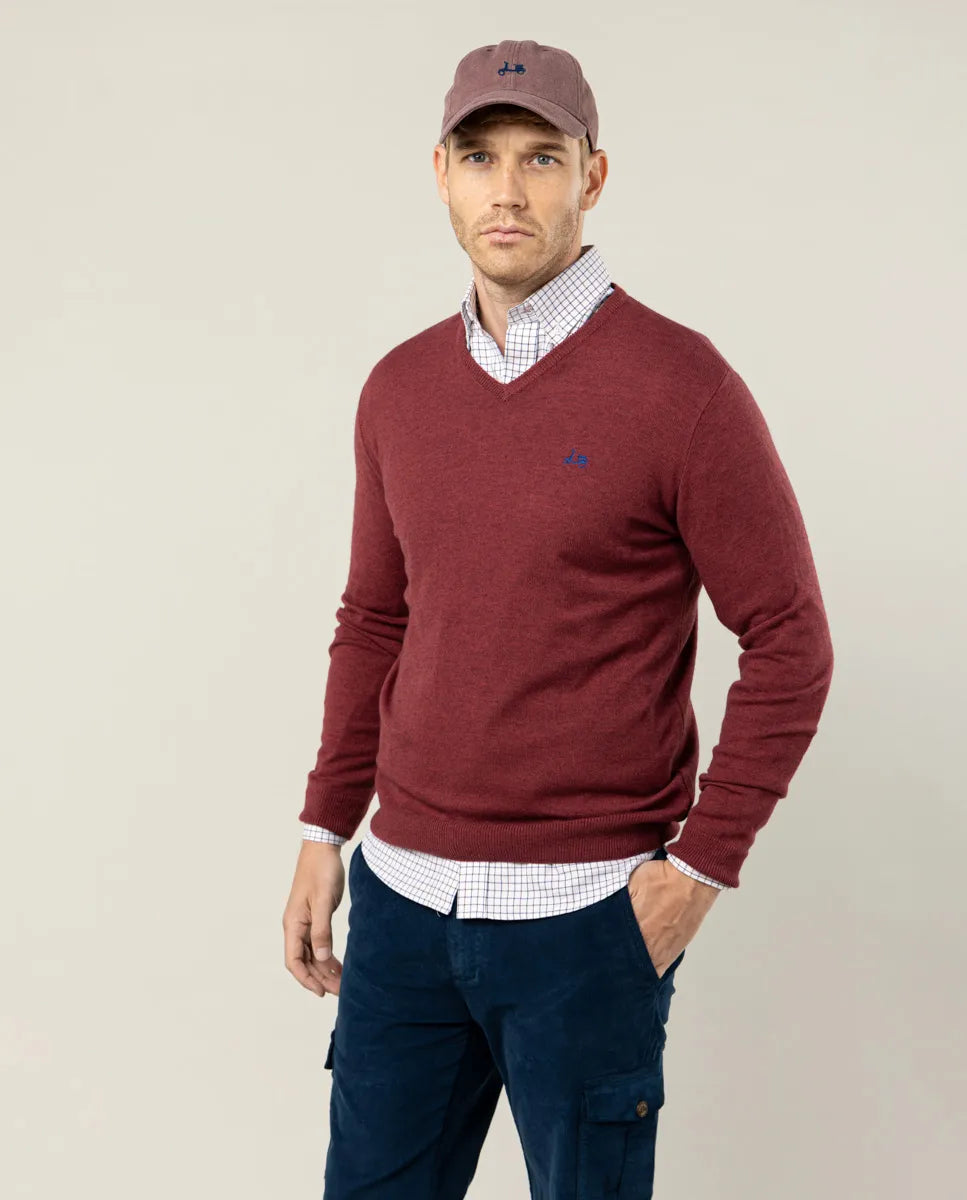 Jersey v neck wool burdeos