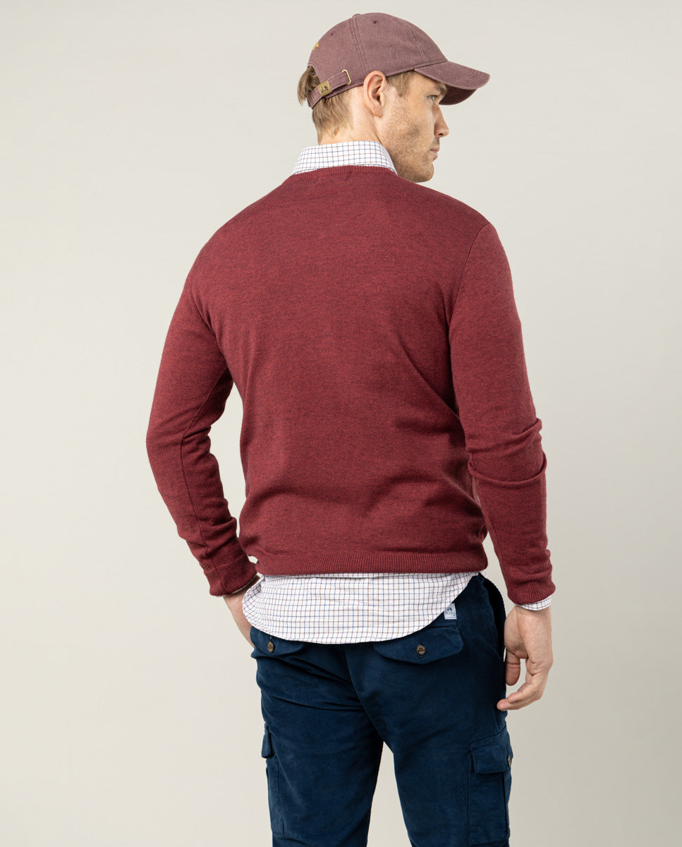 Jersey v neck wool burdeos