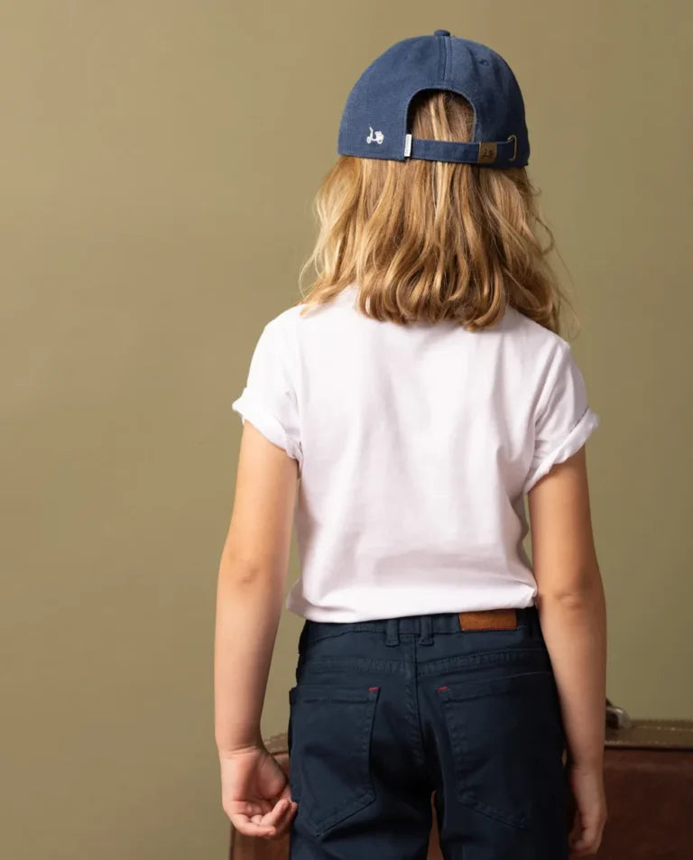 Camiseta infantil branca de motociclista