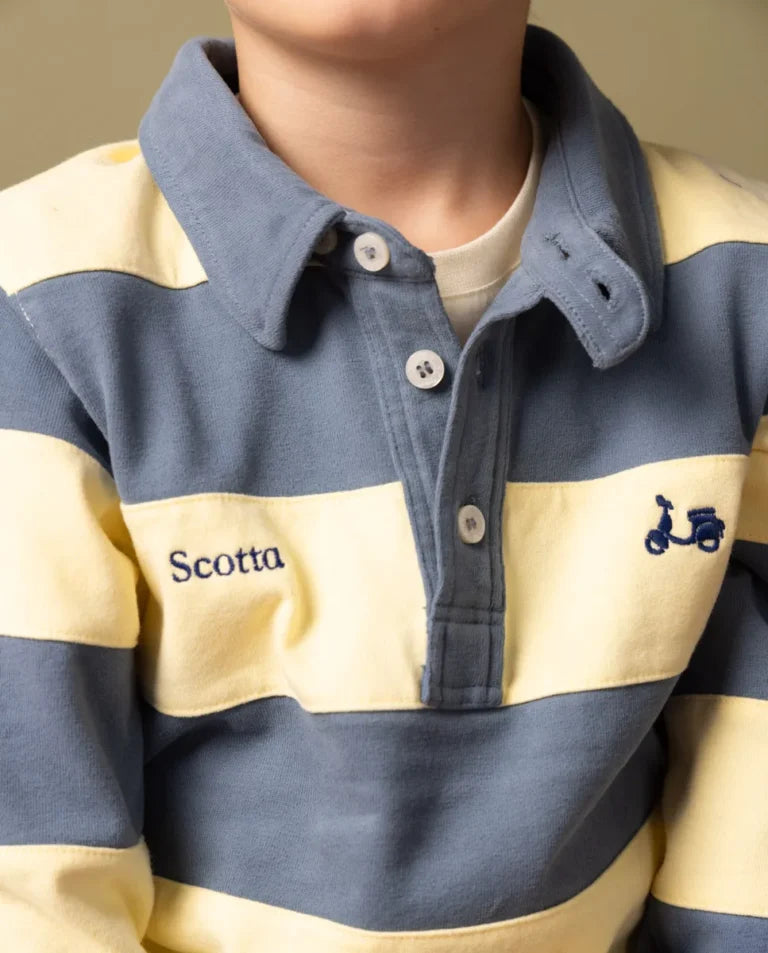 Camisa polo amarela listrada de rugby para meninos