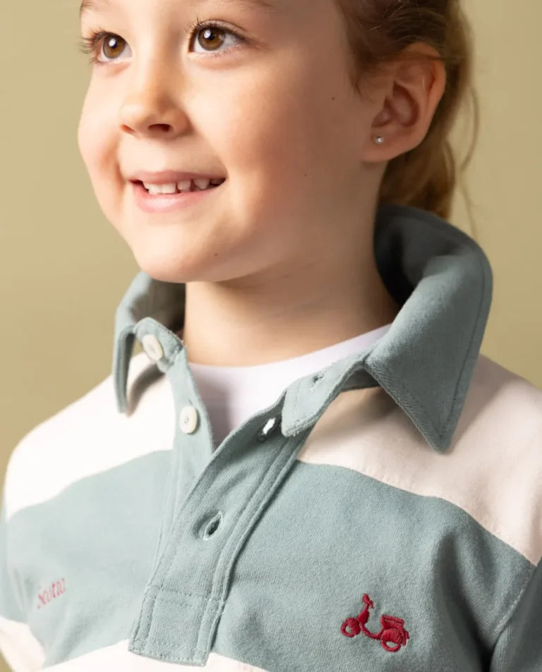 Camisa polo listrada de rugby para meninos, tamanho 85 oceano